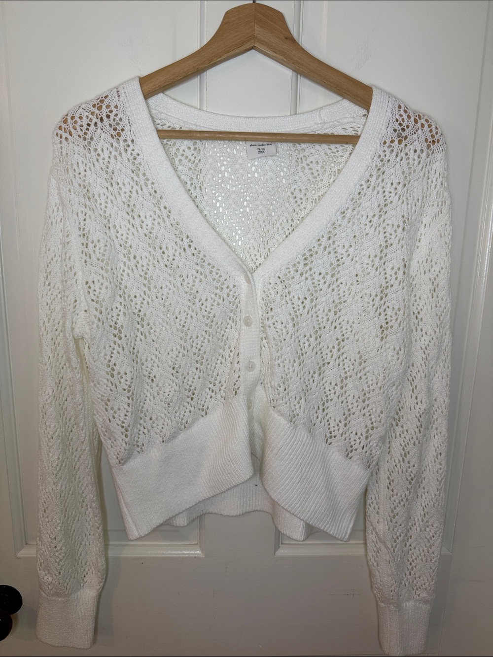 abercrombie kids White Openwork V-Neck Button Cardigan